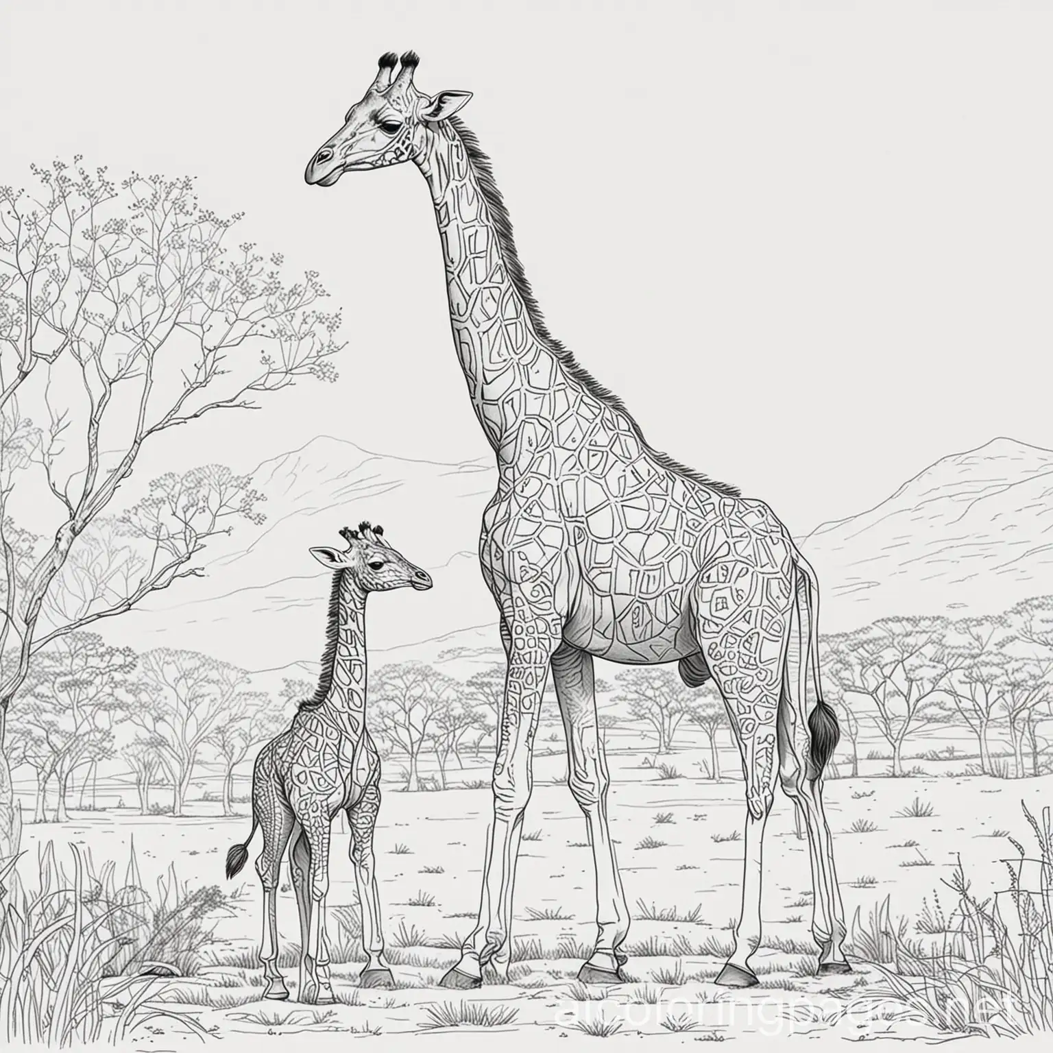 Giraffe-and-Calf-in-the-Savannah-Coloring-Page-for-Kids