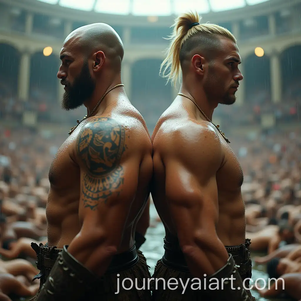 Heroic-Pacific-Islanders-in-Battle-Amidst-a-Rainy-Colosseum