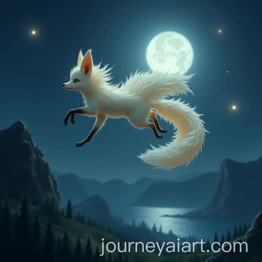 Mystical-NineTailed-Fox-Flying-Over-Serene-Nighttime-Landscape
