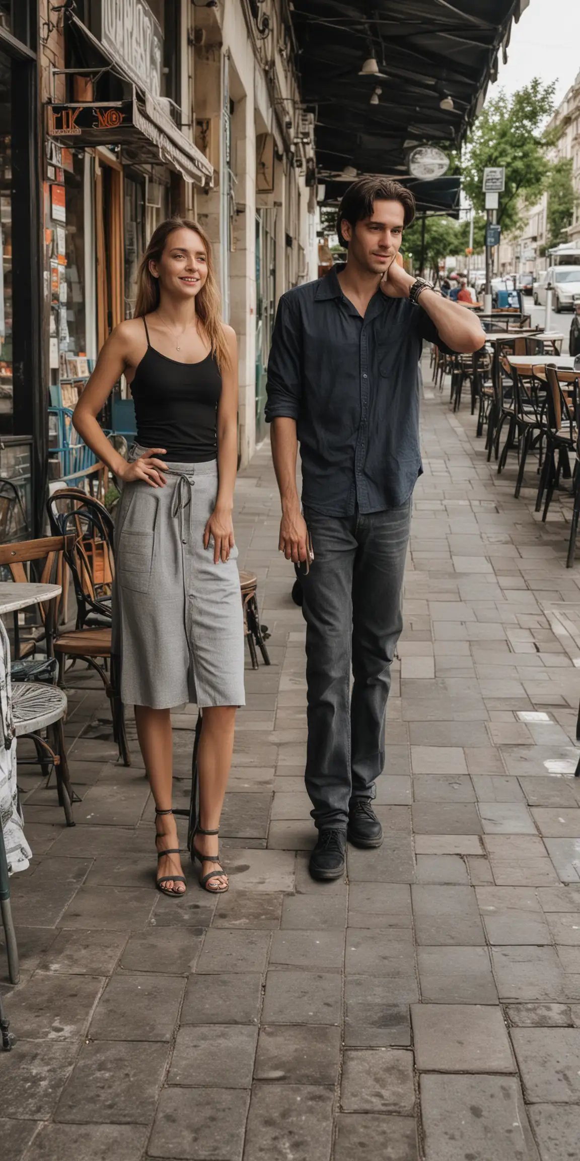 Couple Standing Together at Sidewalk Cafe