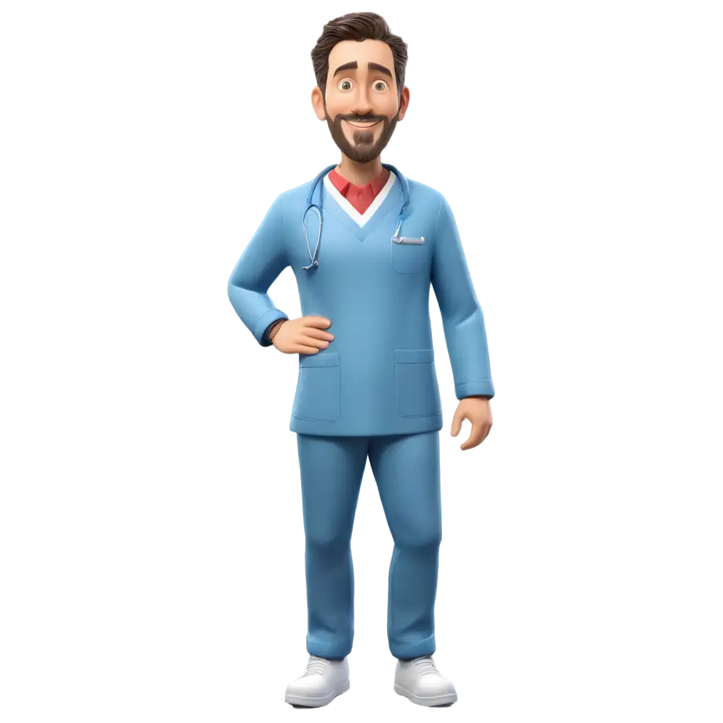 3D-PNG-Illustration-of-a-Doctor-in-Blue-Surgical-Suit-with-White-Crocs-HighQuality-Medical-Imagery