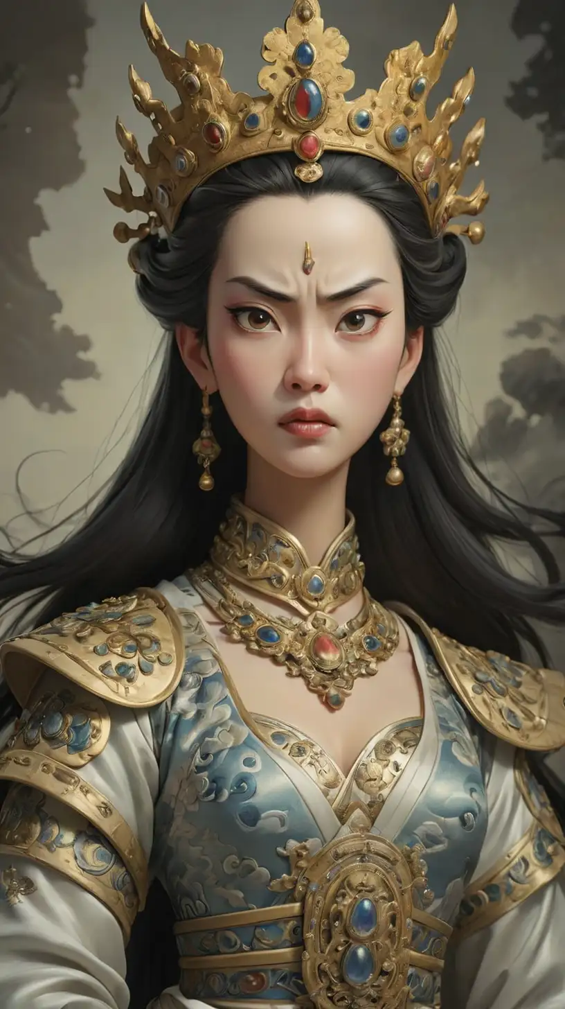 Portrait of Wu Zetian with Fierce Expression and Imperial Crown