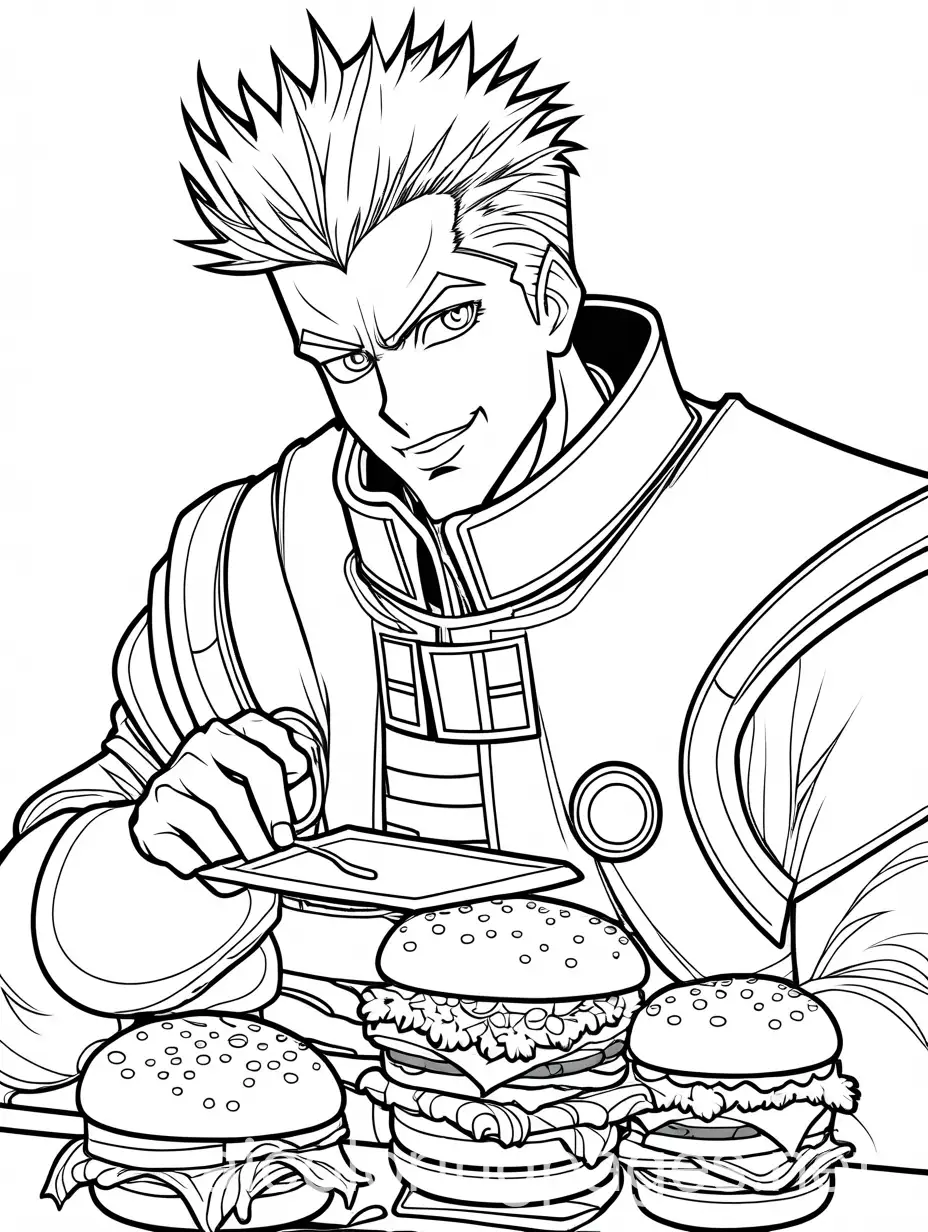 Vash-the-Stampede-Eating-Cheeseburgers-Coloring-Page