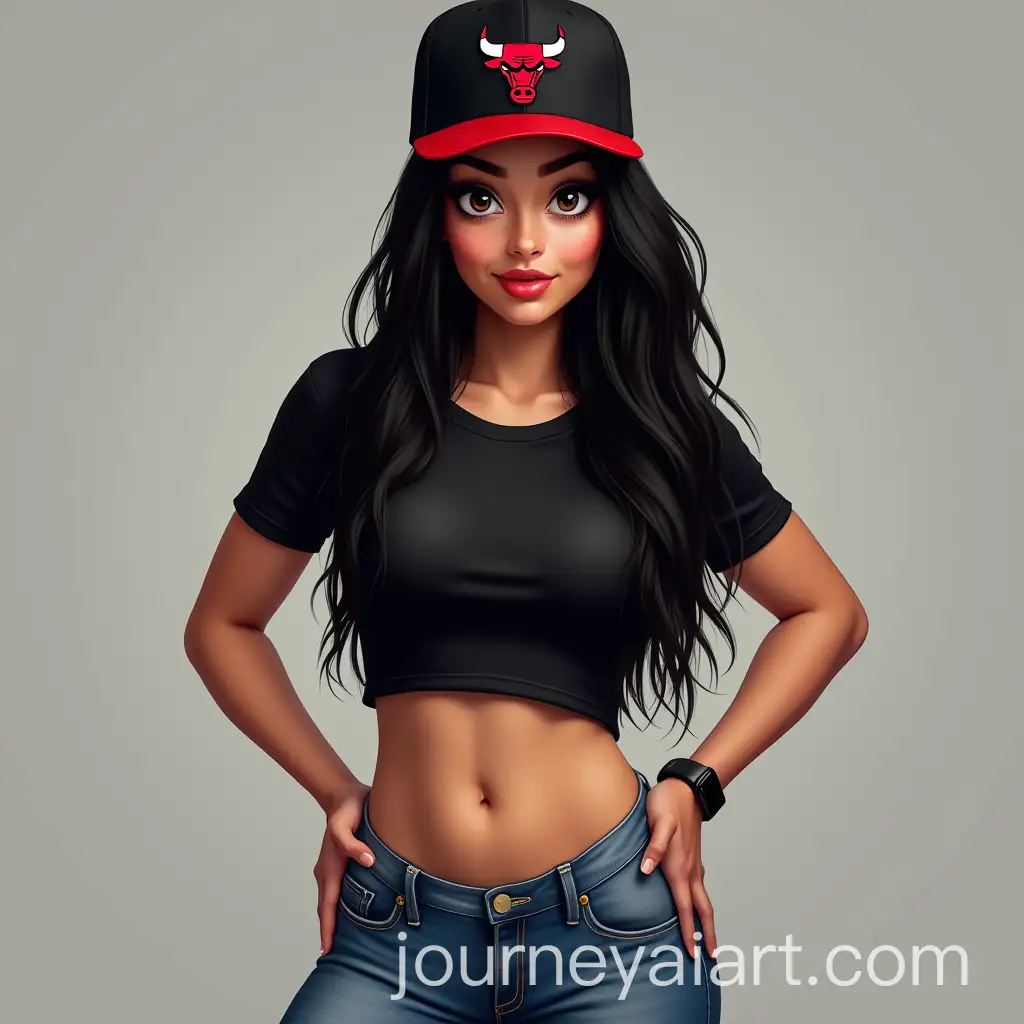 Caucasian-Woman-in-Chicago-Bulls-Snapback-with-Playful-Smile-and-Strong-Physique
