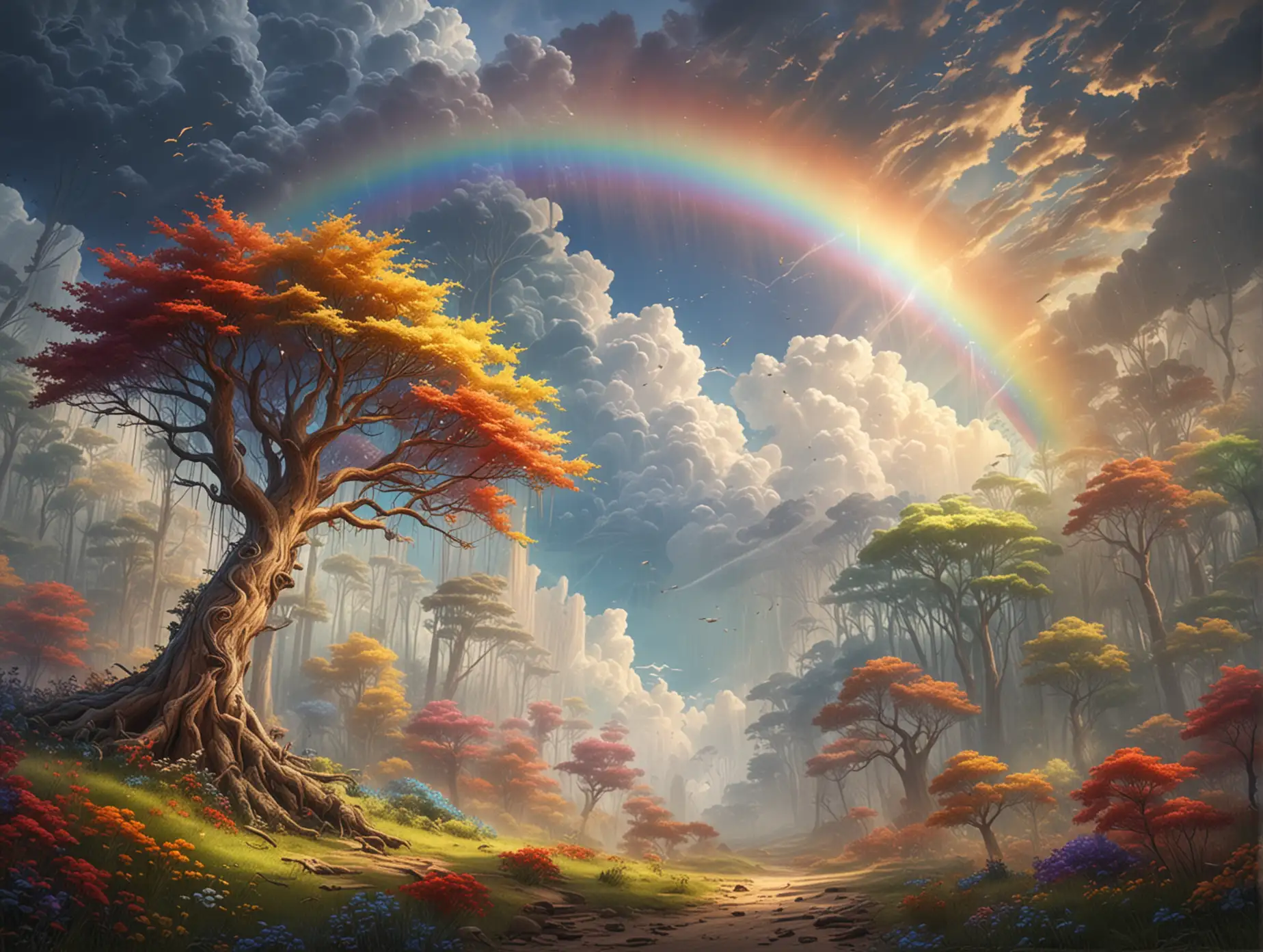 rainbow wood, in the sky, fantasy style