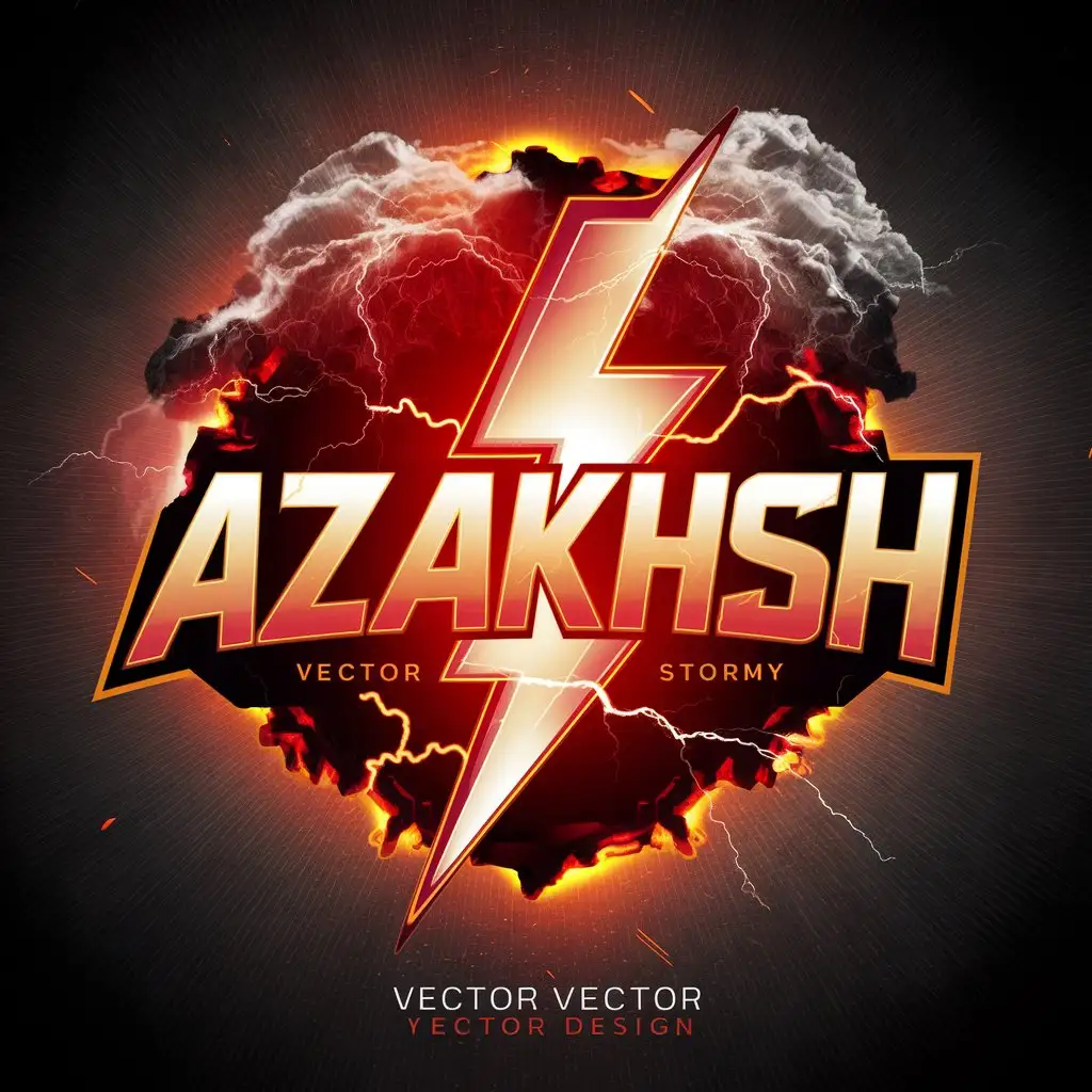 LOGO Design for Azakhsh Fiery Lightning Bolt with Thunderclouds and Molten Lava Cracks