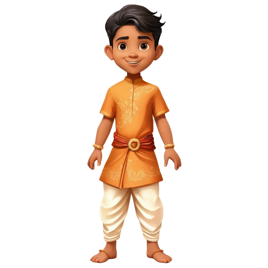 Cartoon-Indian-Boy-in-Color-Embossed-Sharwani-Dhoti-PNG-Image-Traditional-Outfit-Illustration