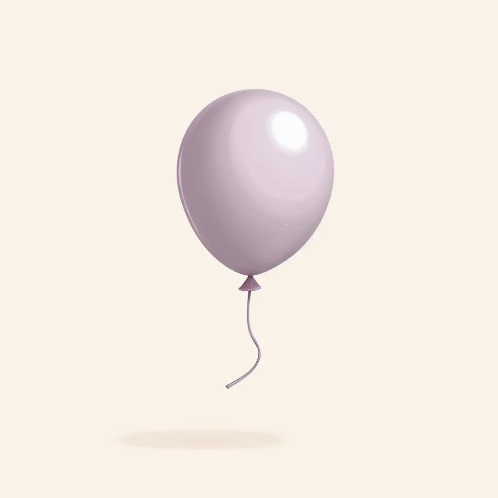 A fun cartoon-style 2D illustration of a single floating helium balloon with a shiny, reflective surface. The balloon is available in pink, blue, gold, and purple, with a thin string attached, swaying in mid-air. The background is a light pastel color.