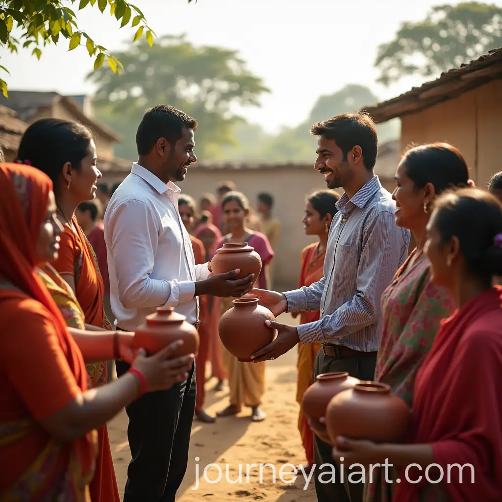 Indian-NGO-Volunteers-Distributing-Water-Filters-and-Clay-Pots-in-Rural-Village