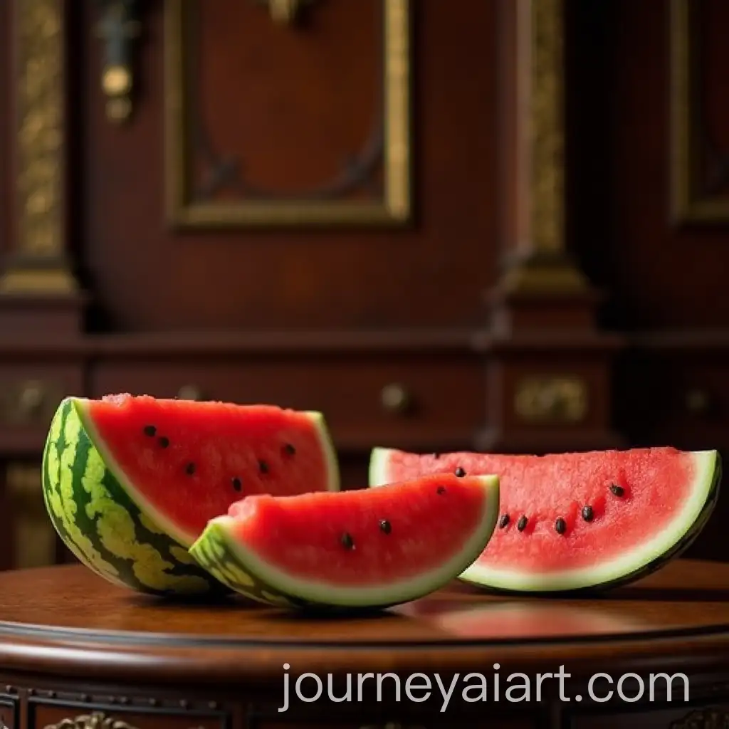 Slices-of-Juicy-Watermelon-on-a-Table-with-Imperialistic-Style-Furniture