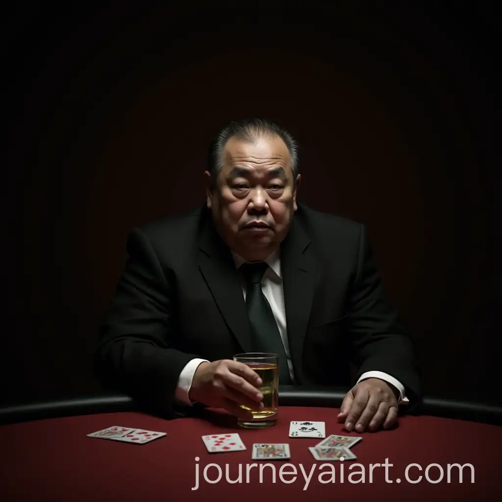 Wealthy-Asian-Man-Playing-Poker-in-Dark-Room-with-Drink