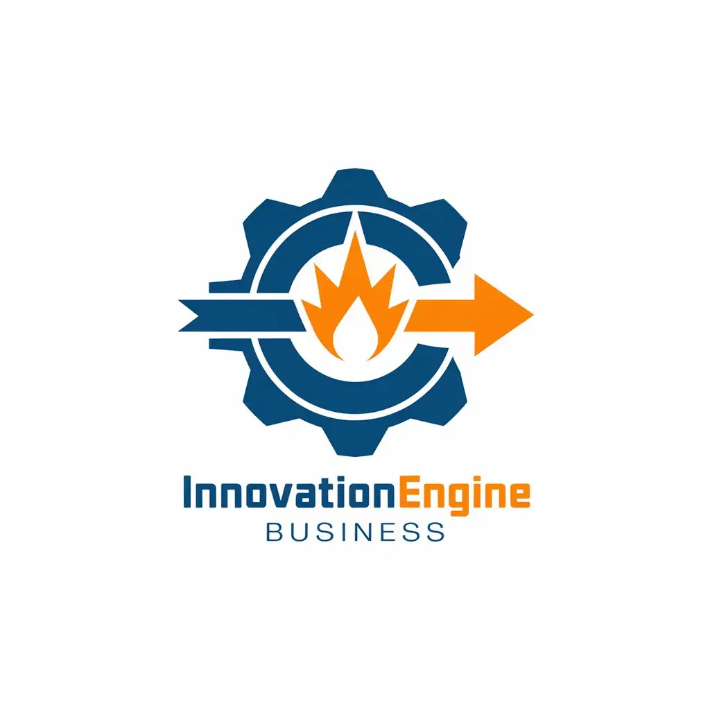 LOGO Design for InnovationEngine Business Gear Spark and Arrow with Blue and Orange Color Scheme