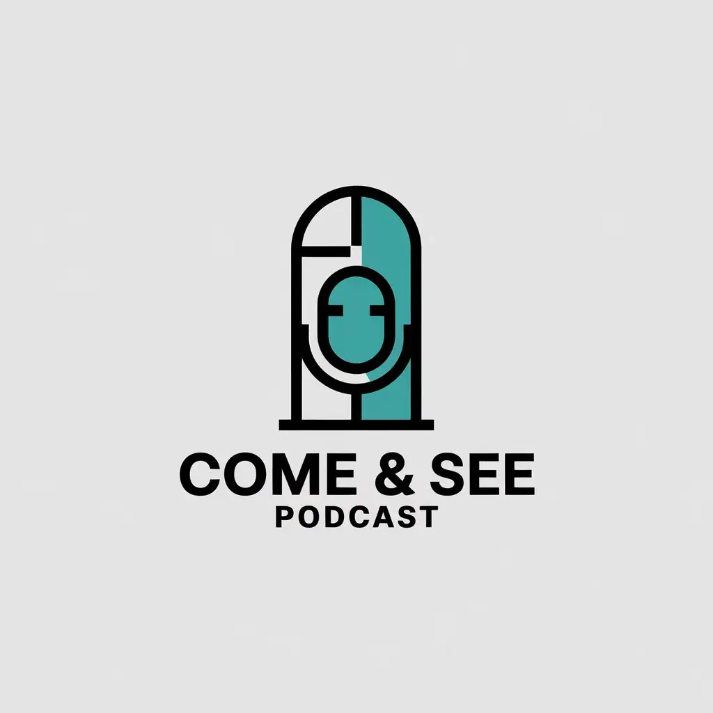 LOGO Design for Come See Podcast Minimalistic Microphone Cross and Door Symbol in Religious Industry