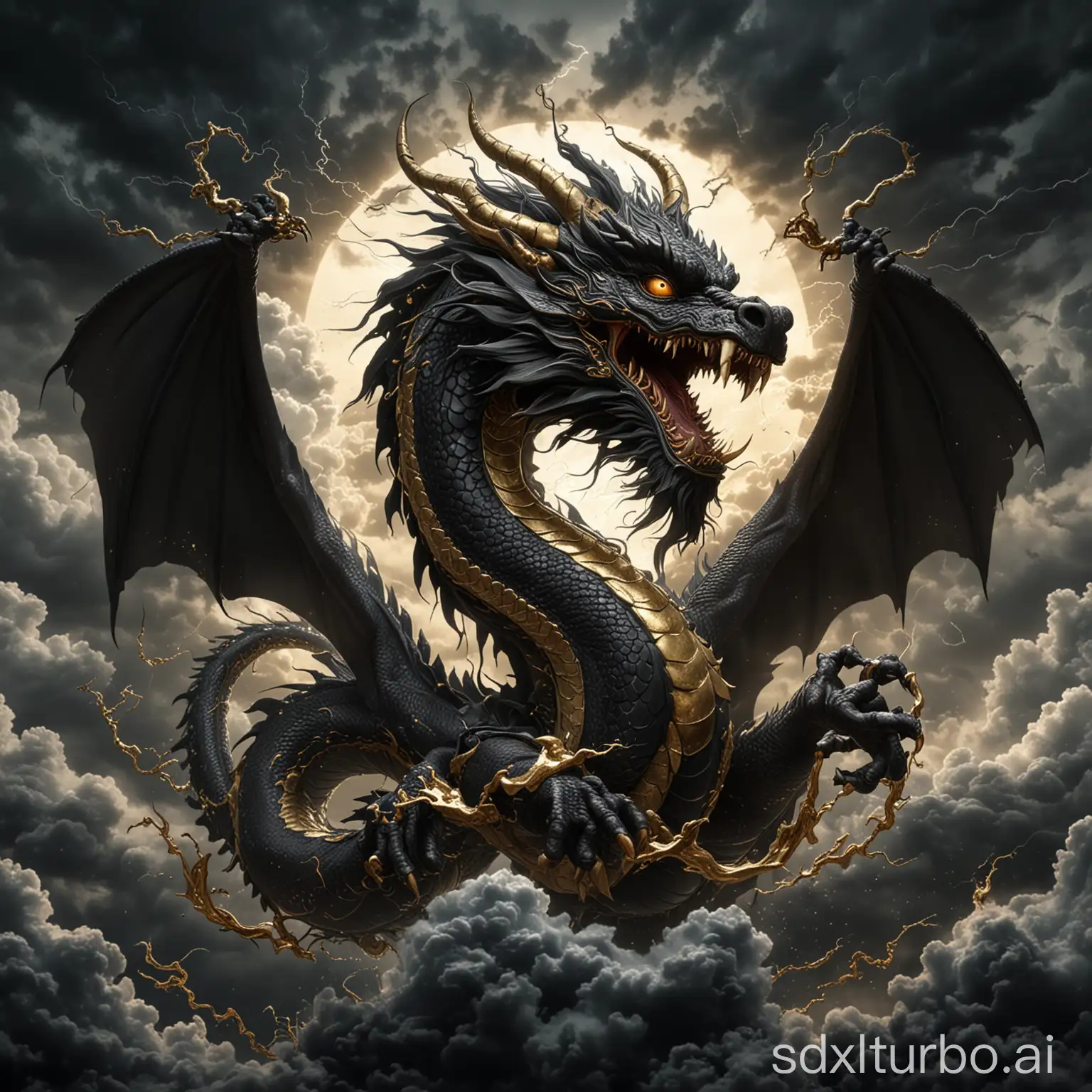 Majestic-Black-Chinese-Dragon-with-Golden-Scales-in-Stormy-Sky