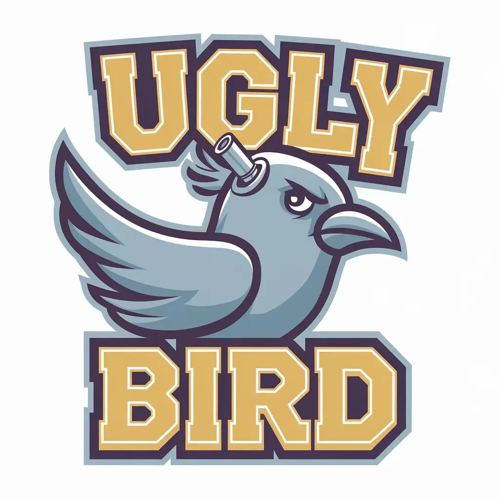 a vector logo design,with the text "Ugly Bird", main symbol:LOGO-Design-For-Ugly-Bird-and-Bullet-Theme-in-Pale-Blue-and-Yellow,Moderate,be used in Entertainment industry,clear background