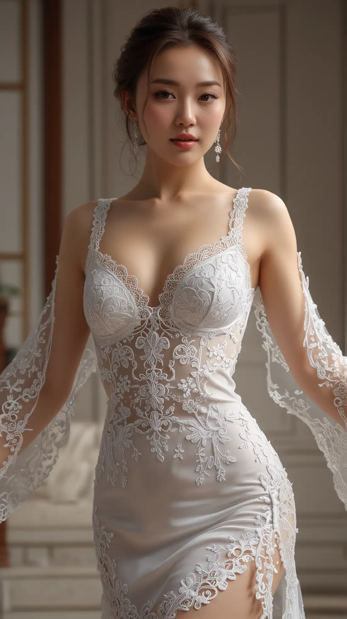 Elegant-Woman-in-White-Lingerie-Dress-in-a-Luxury-Hall