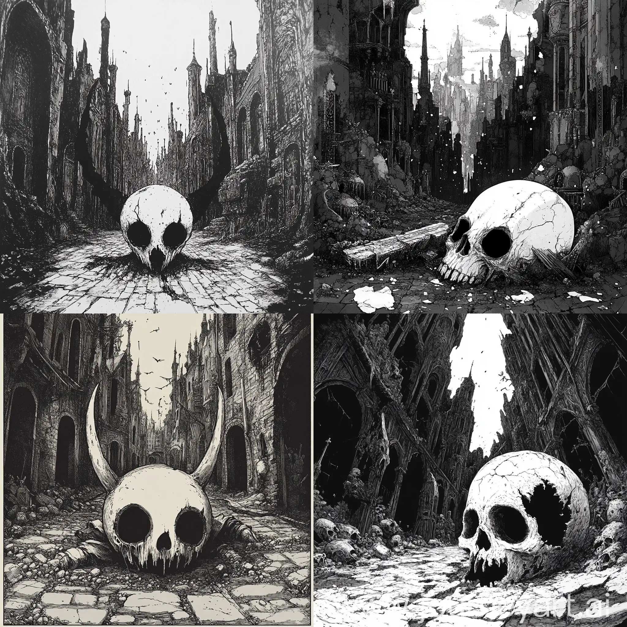 Hollow-Knight-Characters-Split-Skull-in-Gothic-City