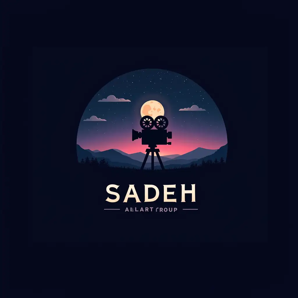 logo for Sadeh art group, with symbol and element of film camera, night and sky