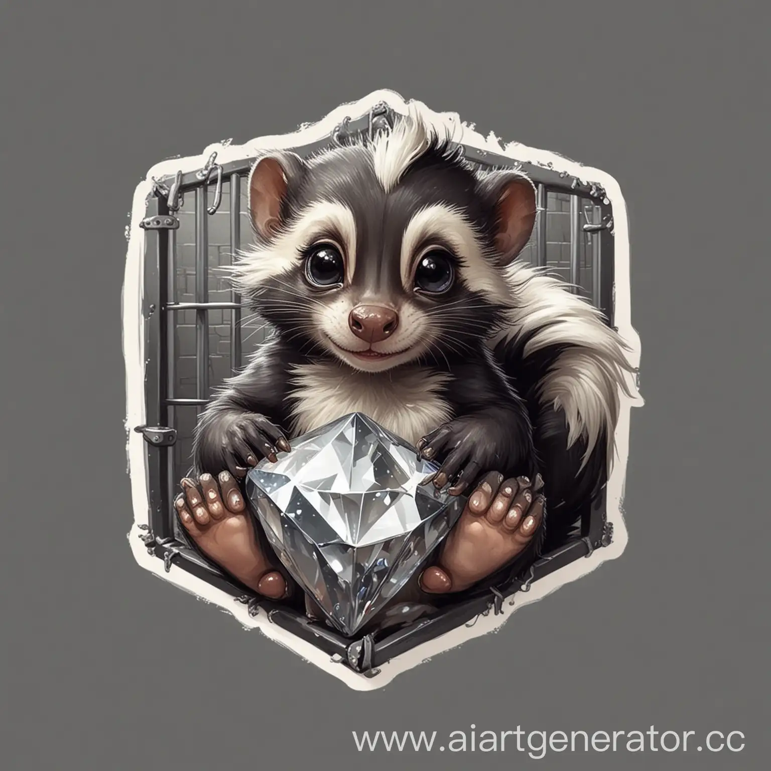 Cute-Skunk-Sticker-Holding-Diamond-in-Paws