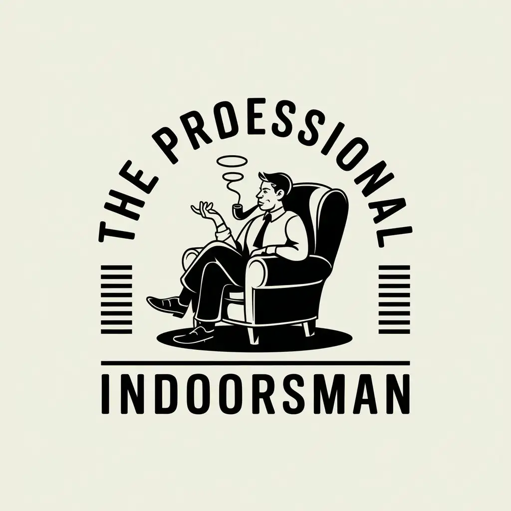 LOGO Design for The Professional Indoorsman Vector of Man Smoking Pipe in Comfy Chair with Clear Background