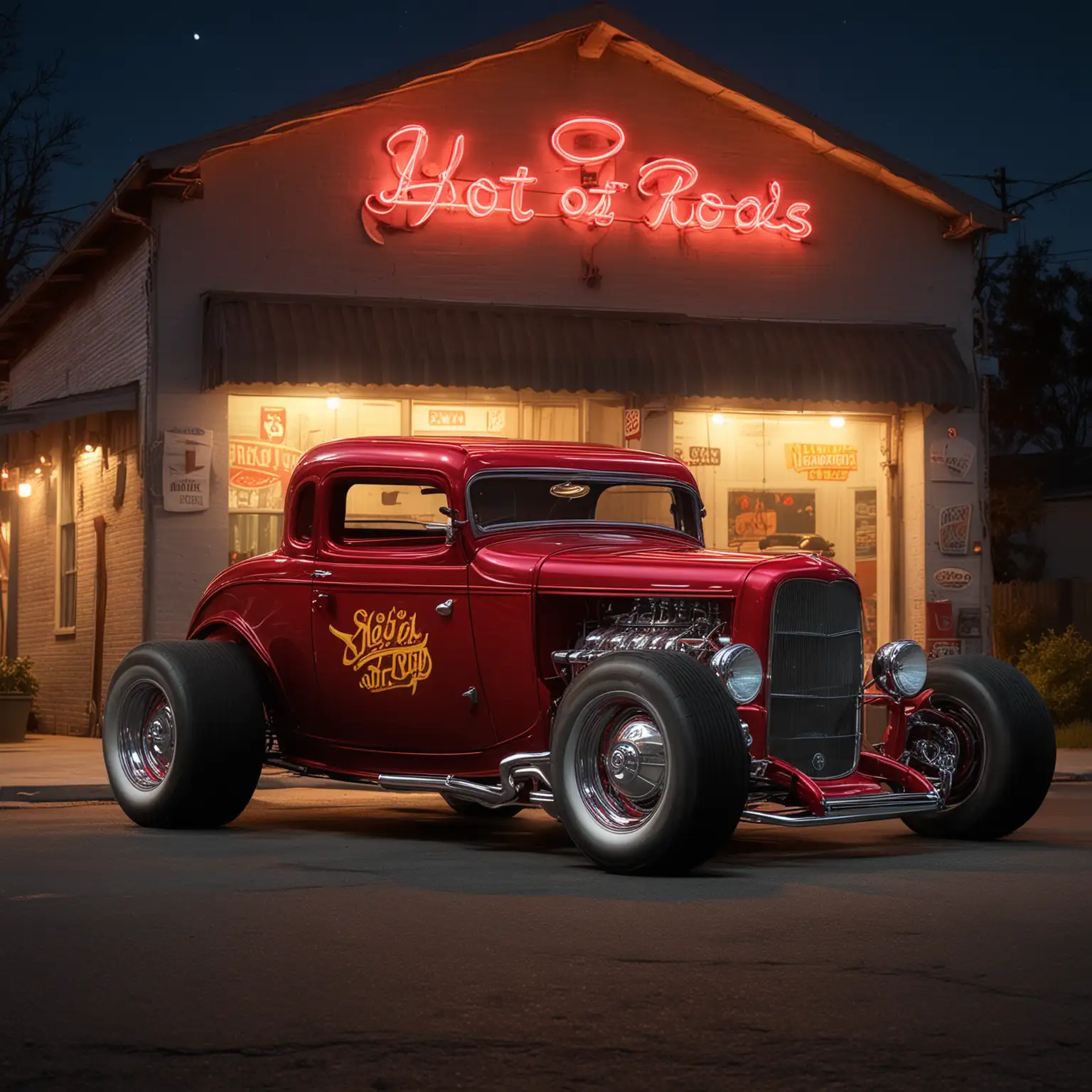 Photorealistic Hot Rod Racing Under Neon Lights