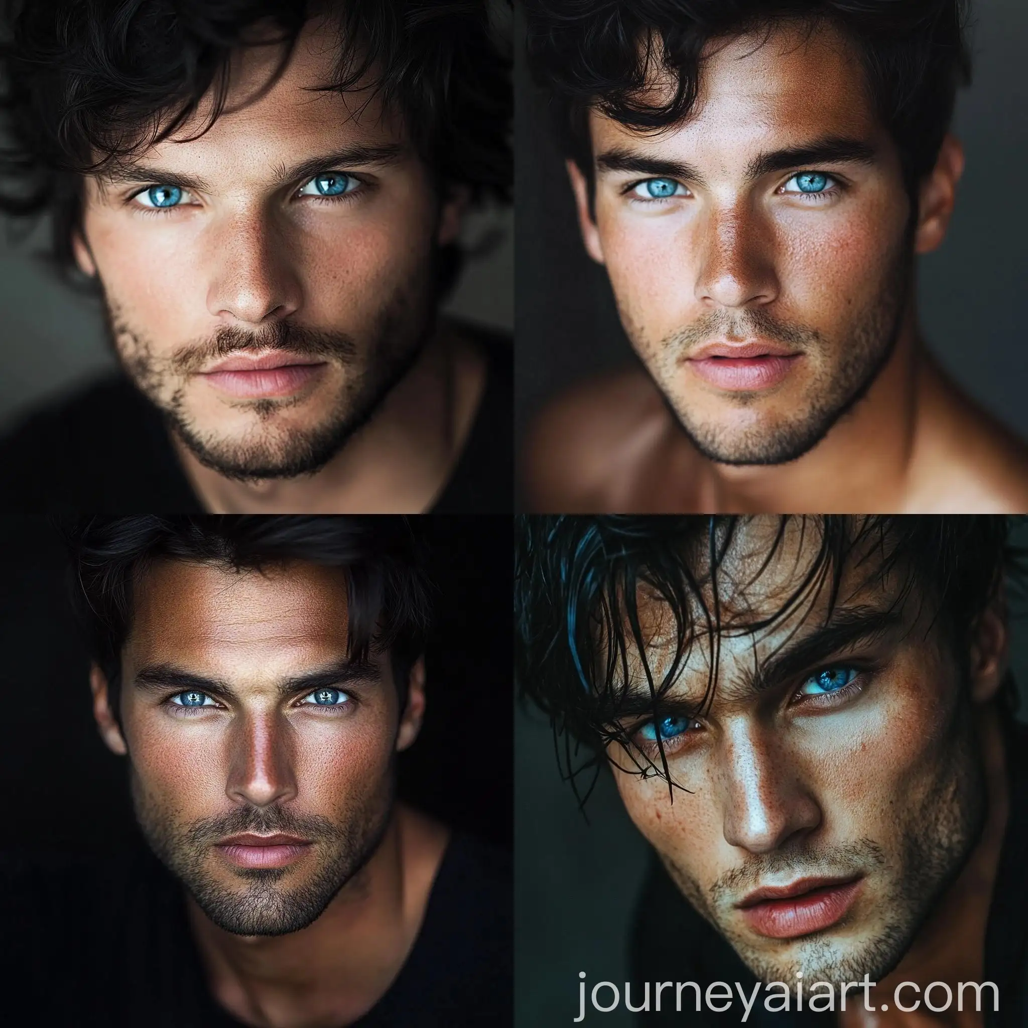 Portrait-of-a-Man-with-Dark-Hair-and-Blue-Eyes