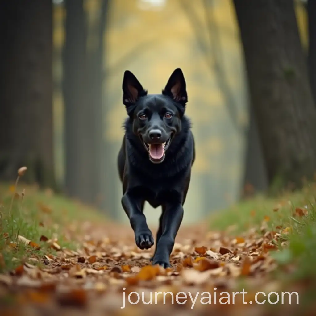 Black-Dog-Running-in-a-Forest