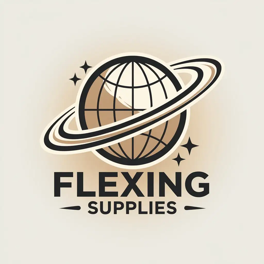 LOGO Design for FLEXING SUPPLIES Globe with Saturn Ring and Clear Background