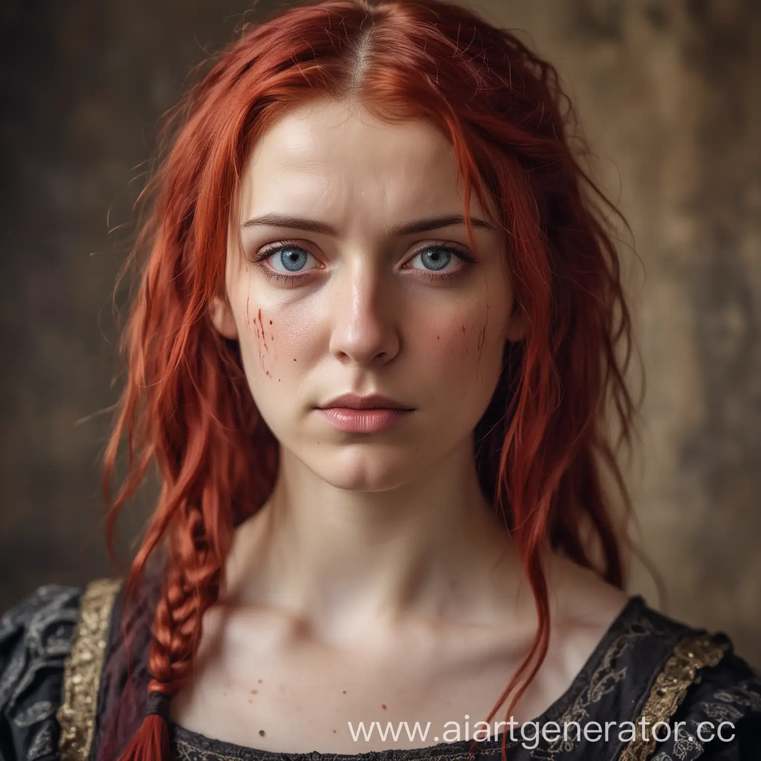 Defiant-Woman-with-Bright-Red-Hair-and-Medieval-Dress