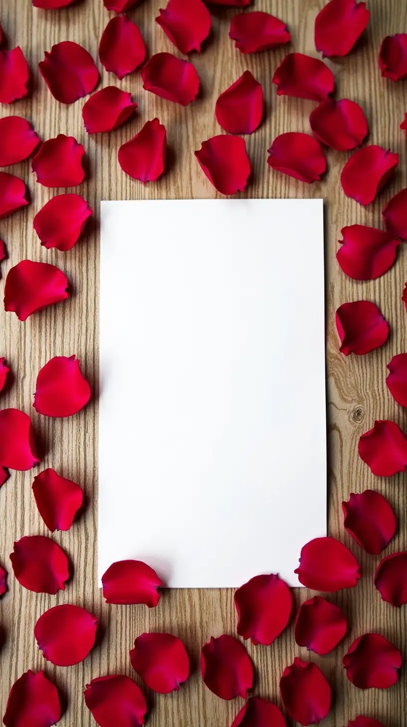 Elegant Still Life with Red Rose Petals on Wooden Background