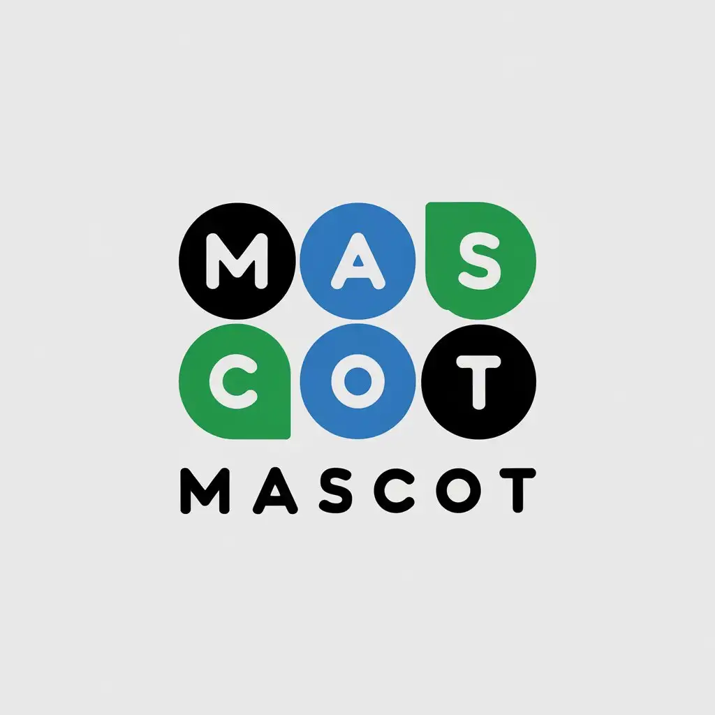 a vector logo design,with the text "mascot", main symbol:Letters  M A S C O T  combine three circular RGB combinations,Minimalistic,be used in Nonprofit industry,clear background