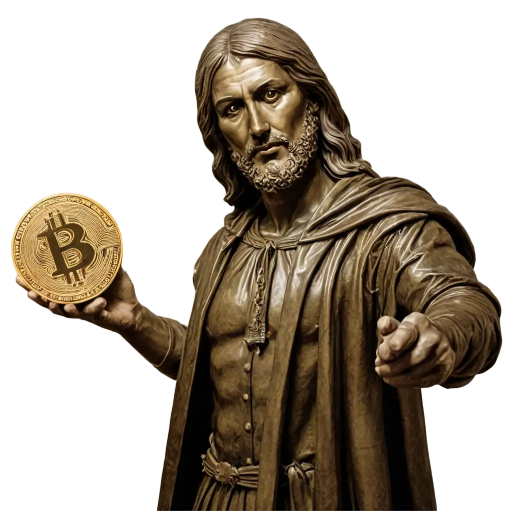 Eraclius-Bronze-Monument-with-Bitcoin-in-Hand-PNG-Digital-Artwork-for-Modern-Cultural-Cryptocurrency-Representations