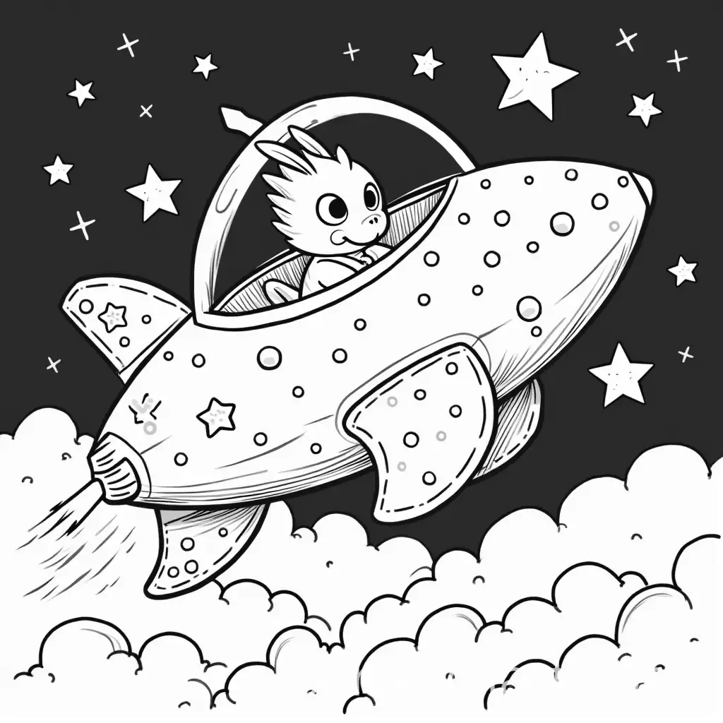 Magical-Creature-Racing-Across-the-Night-Sky-in-Black-and-White