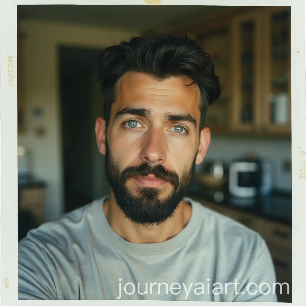 Portrait-of-a-30YearOld-Man-with-Beard-and-Blue-Eyes-in-Kitchen