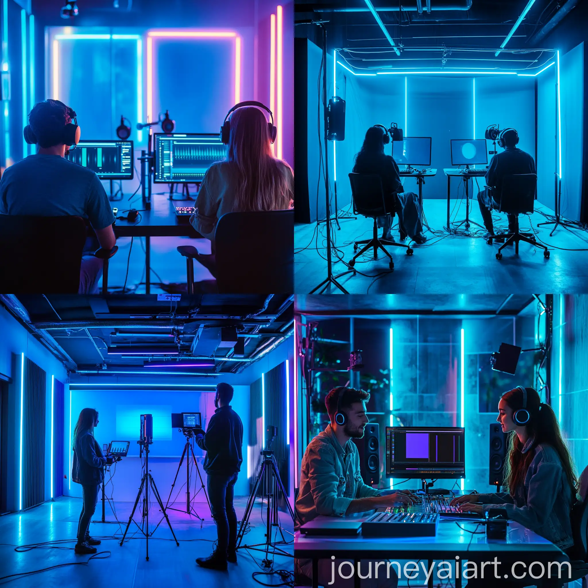 Two-People-Recording-AI-Course-in-Studio-with-Blue-Neon-Lights