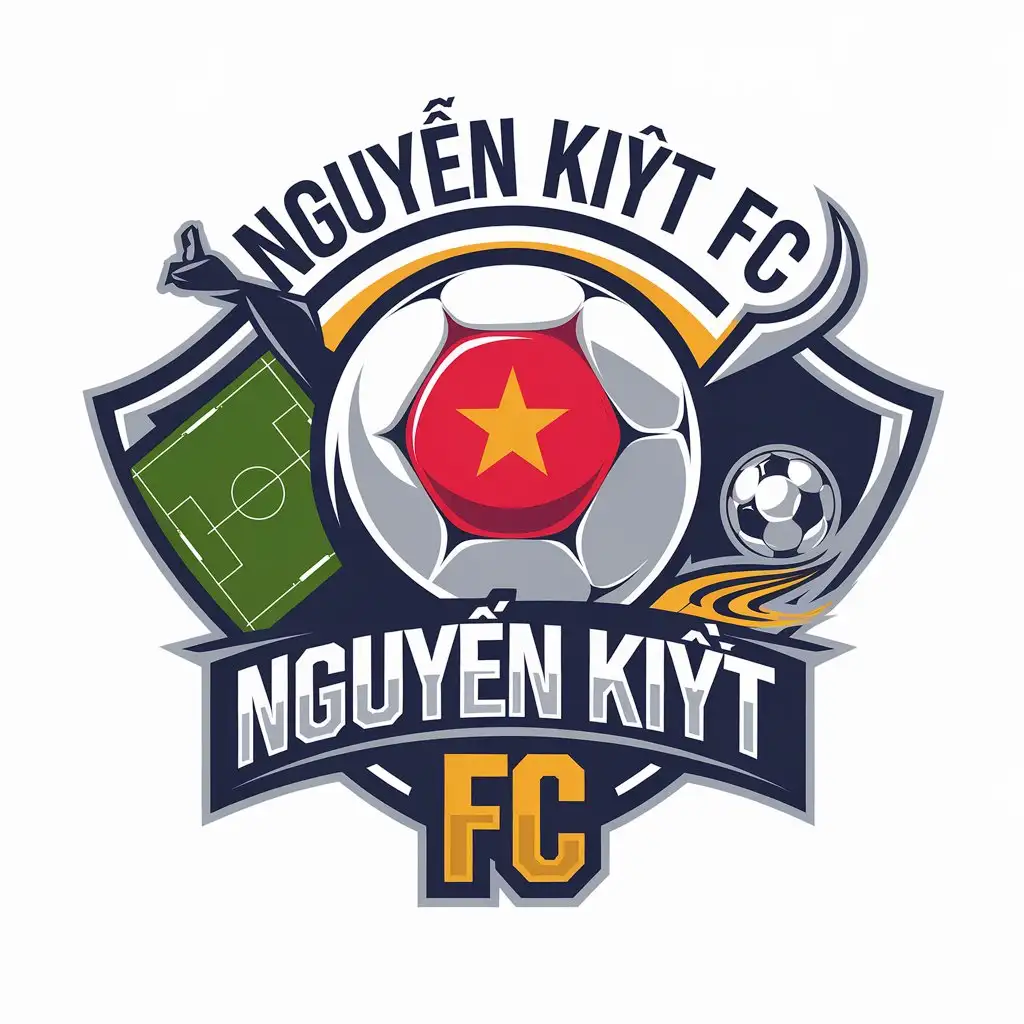 a vector logo design,with the text "Nguyễn Kiệt FC", main symbol:about the topic of soccer, with a Vietnamese flag, with text,complex,be used in Sports Fitness industry,clear background