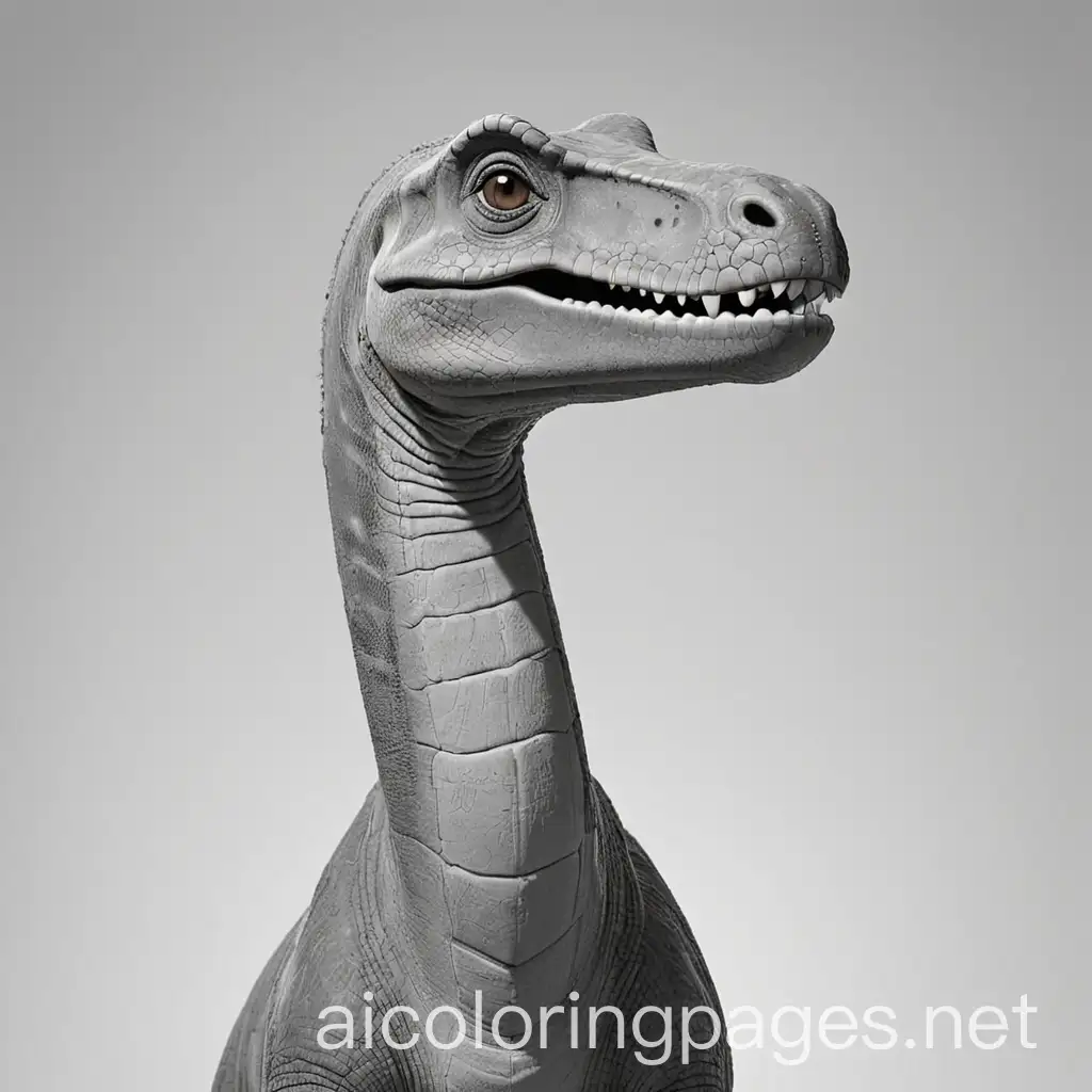 brachiosaurus neck and head all black, Coloring Page, black and white, line art, white background, Simplicity, Ample White Space. The background of the coloring page is plain white to make it easy for young children to color within the lines. The outlines of all the subjects are easy to distinguish, making it simple for kids to color without too much difficulty