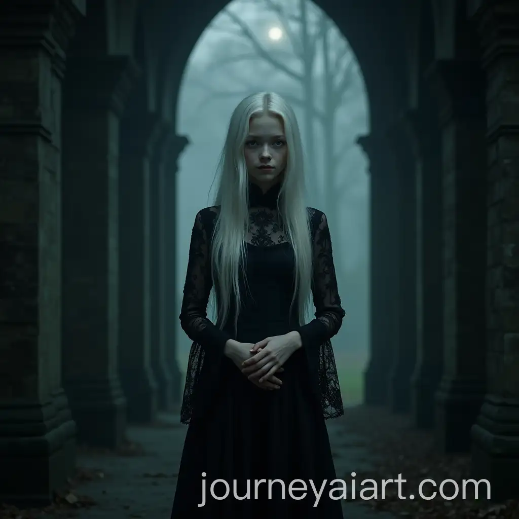 Ethereal-16YearOld-Girl-in-Vintage-Gothic-Dress-with-SnowWhite-Hair-in-Moonlit-Setting
