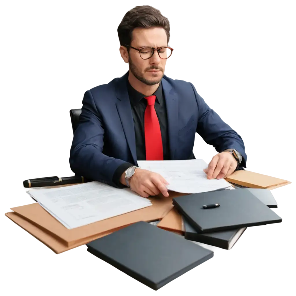 lawyer tired of working surrounded by papers, ultra-realistic,4k, real