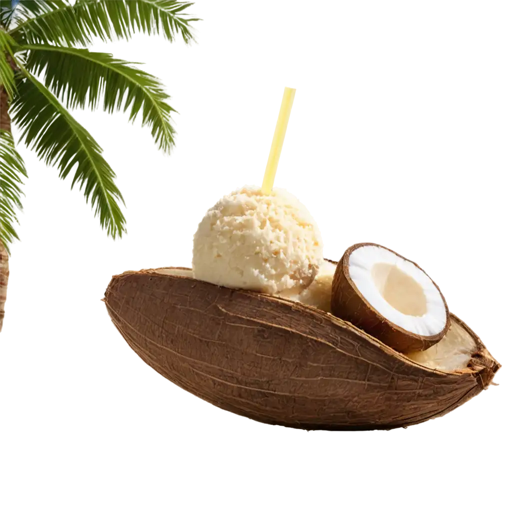 Delicious-Ice-Cream-with-Honey-PNG-Image-Near-a-Coconut-Tree