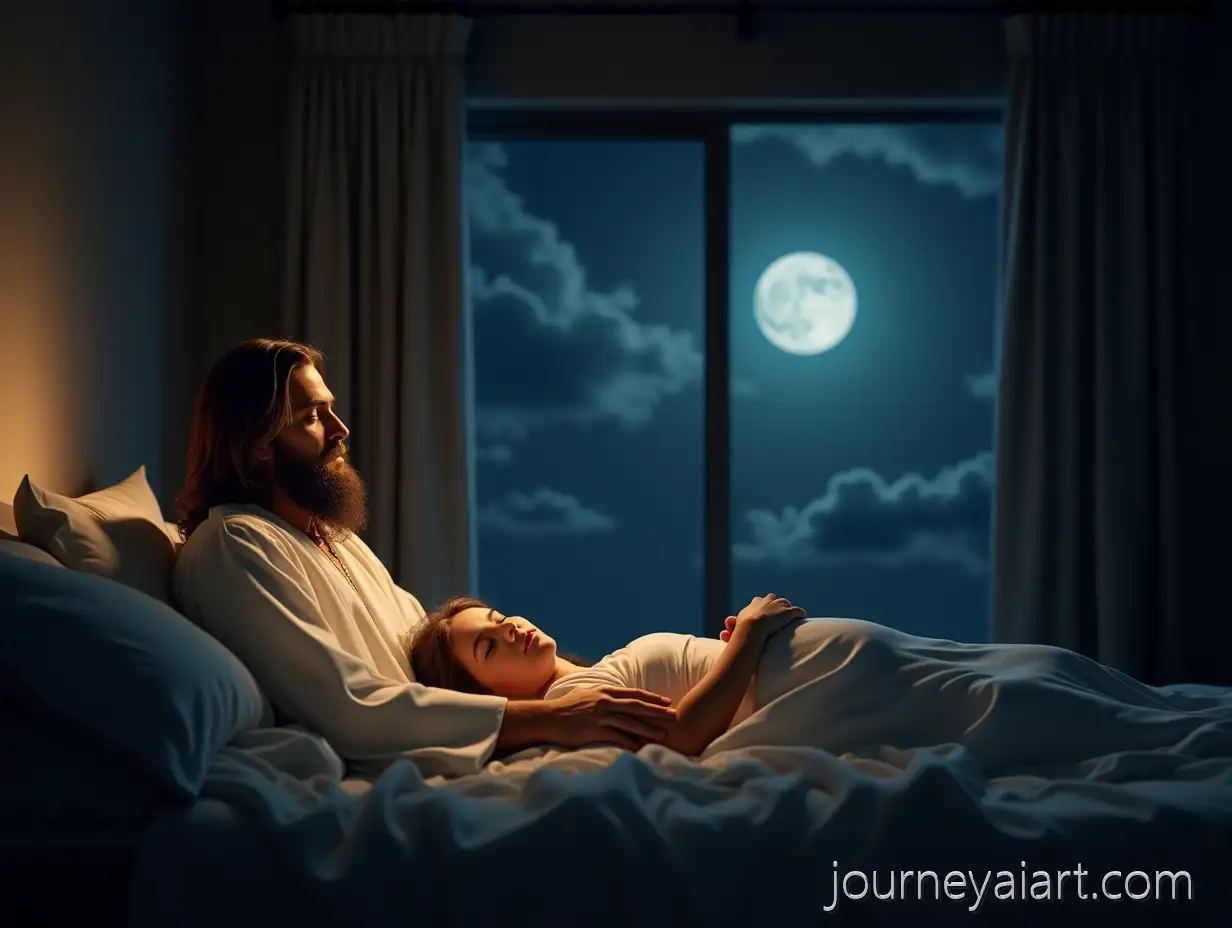 JesusJesus-and-Sleeper-Scene-in-White-Robe-Watching-Over-Sleeper-Under-Full-Moon