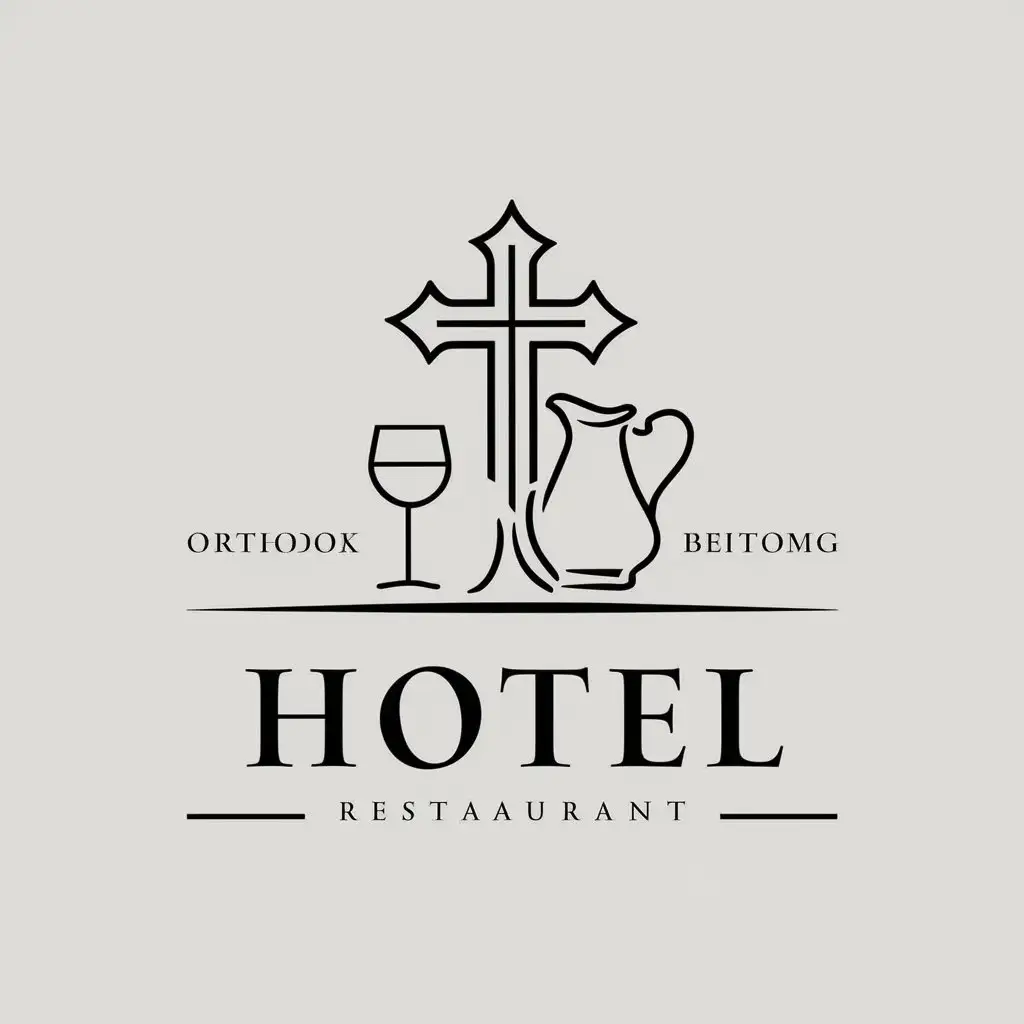 LOGO-Design-for-Hotel-Minimalistic-Vector-Design-with-Orthodox-Cross-and-Wine-Jug-Theme