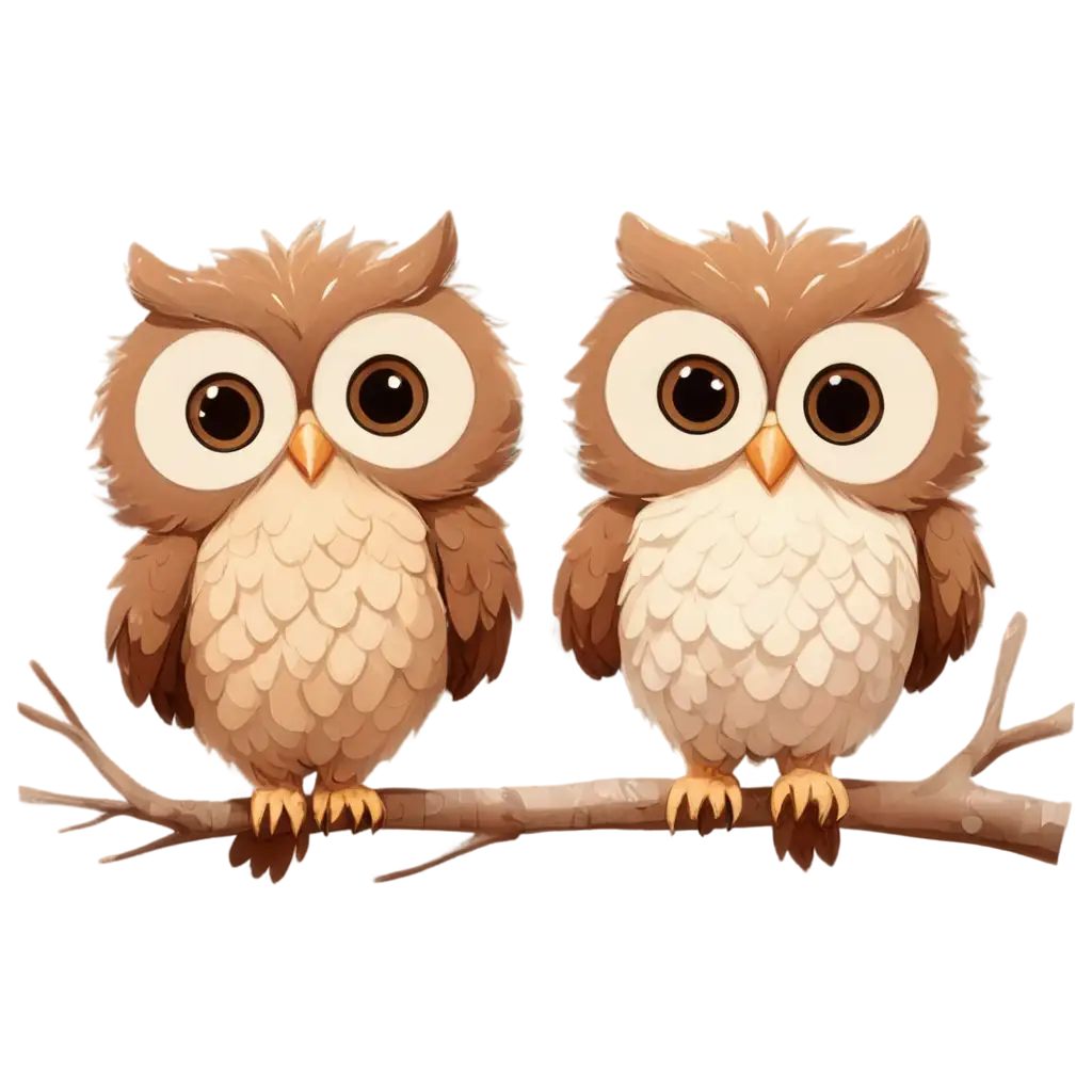 Cute-Cartoon-Owls-PNG-Image-Adorable-Fluffy-Feathered-Duo-with-Kawaii-Aesthetic-for-Nursery-Art-and-More