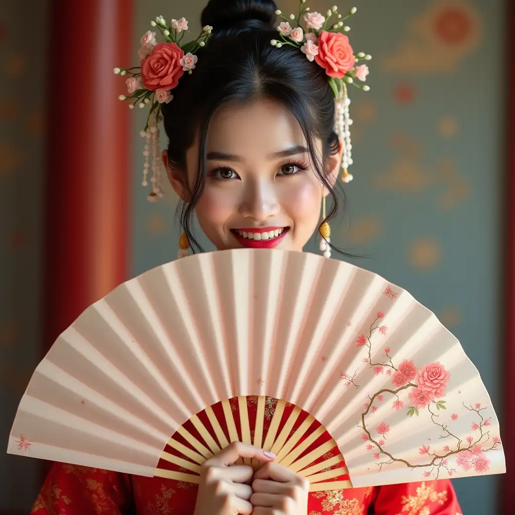 Stunning-Woman-in-Traditional-Costume-Holding-Delicate-Fans-for-Photoshoot