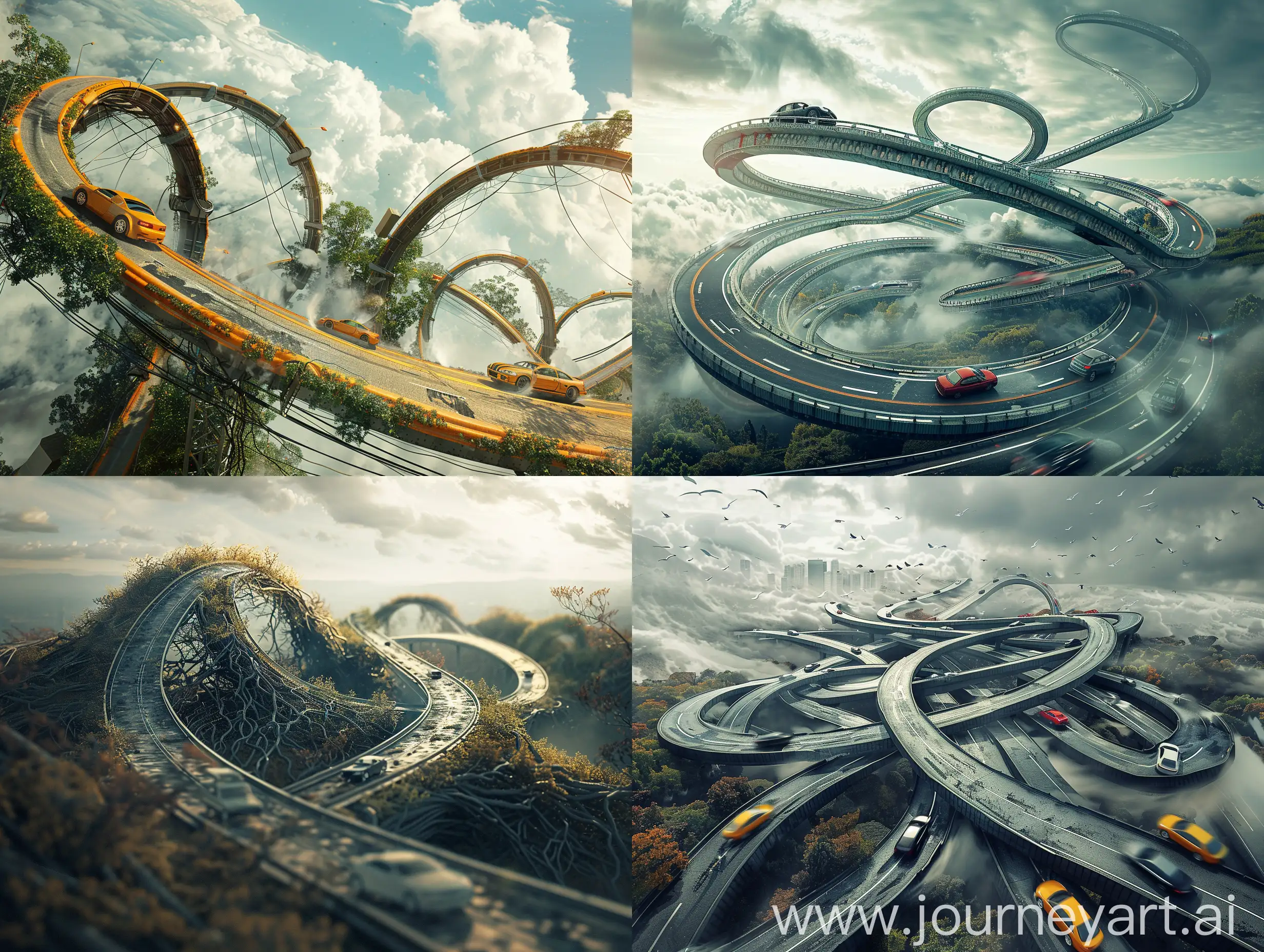Surreal-3D-Highway-with-Roller-CoasterLike-Roads-and-Driving-Cars