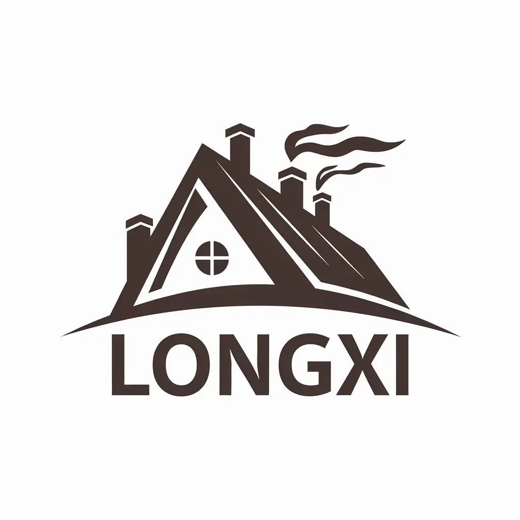 a vector logo design,with the text "LONGXI", main symbol:a fairy tale world with a sloping house, with chimneys and smoke coming out, logo simple,Minimalistic,be used in Education industry,clear background