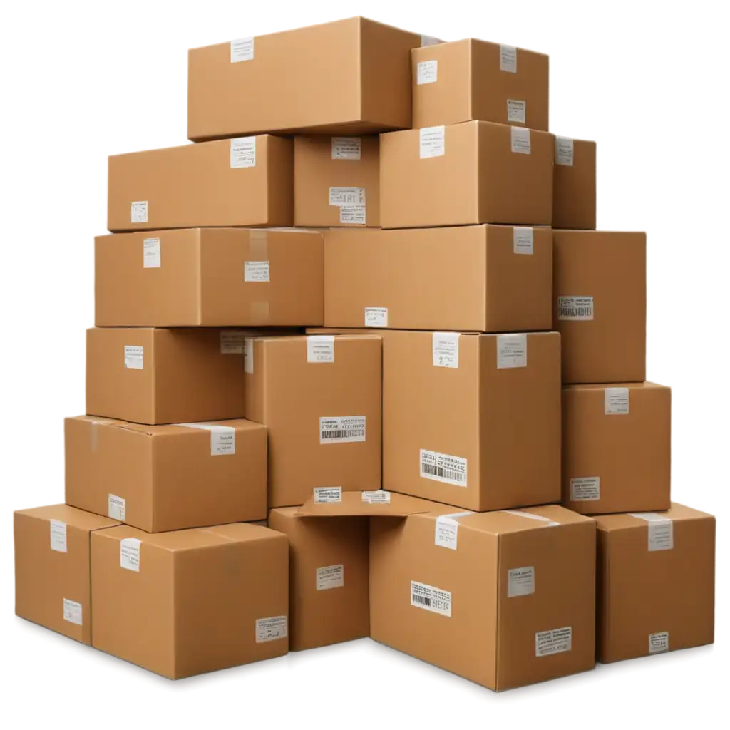 Realistic-PNG-Image-of-a-Pyramid-of-Cardboard-Boxes-with-Fragile-Shipping-Symbols