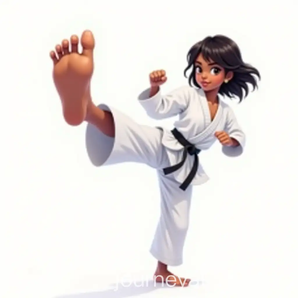 Animestyle-Illustration-of-African-Female-Karateka-Performing-Front-Kick