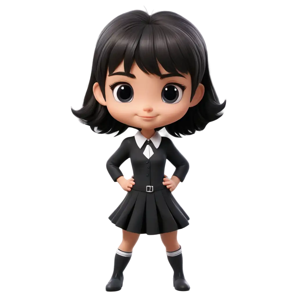 Cute-Cartoon-Girl-with-Small-Black-Hair-HighQuality-PNG-Image-for-Versatile-Use