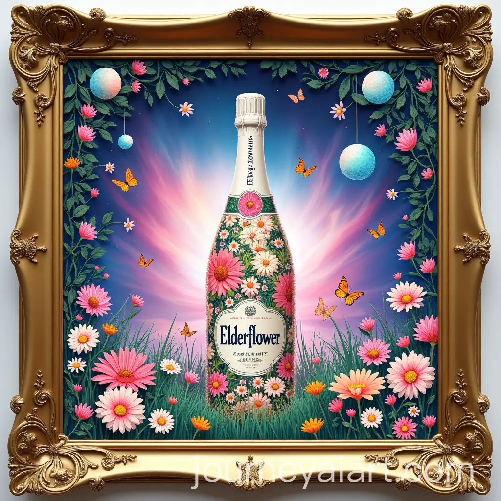 Elderflower-Champagne-LabelAI-Art-Prompt-Expansion-for-Sarahs-30th-Birthday-Bash-with-Floral-and-Psychedelic-Themes